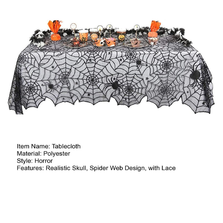 Halloween Lace Spider Web Tablecloth Realistic Skull Design for Scary Atmosphere Perfect Party Decoration Image 9