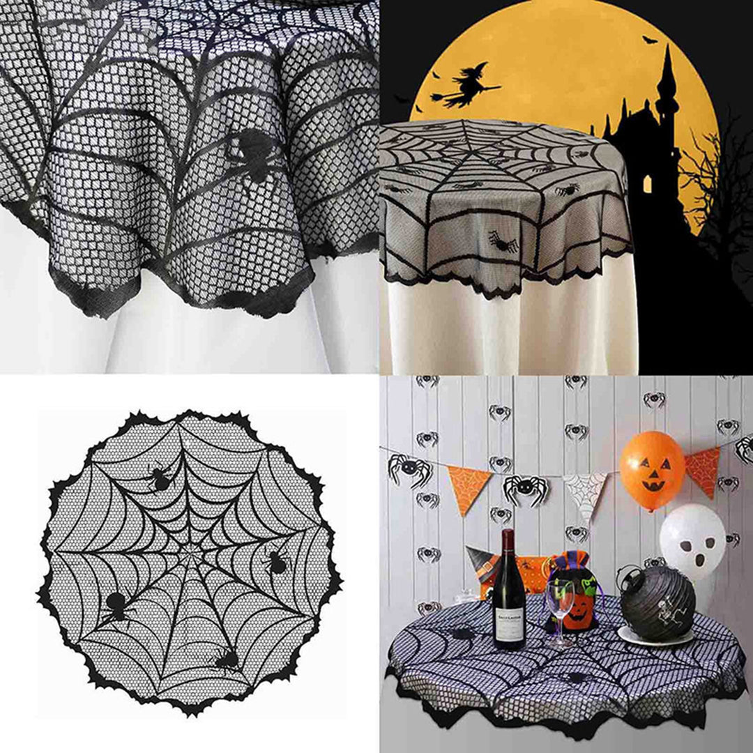 Halloween Spider Web Tablecloth Lace Design Realistic Create Scary Atmosphere Round Tablecloth Home Decoration Image 7