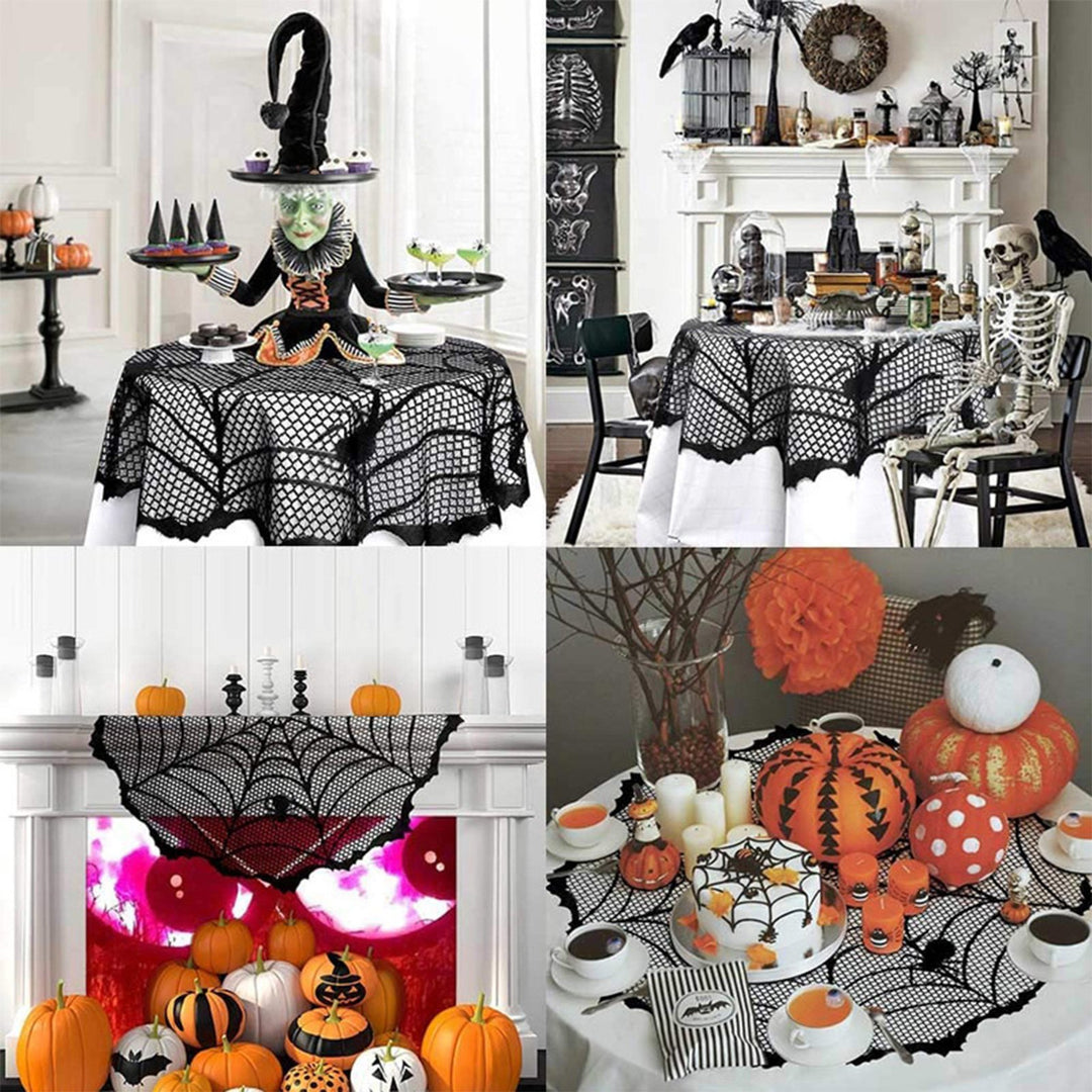 Halloween Spider Web Tablecloth Lace Design Realistic Create Scary Atmosphere Round Tablecloth Home Decoration Image 8