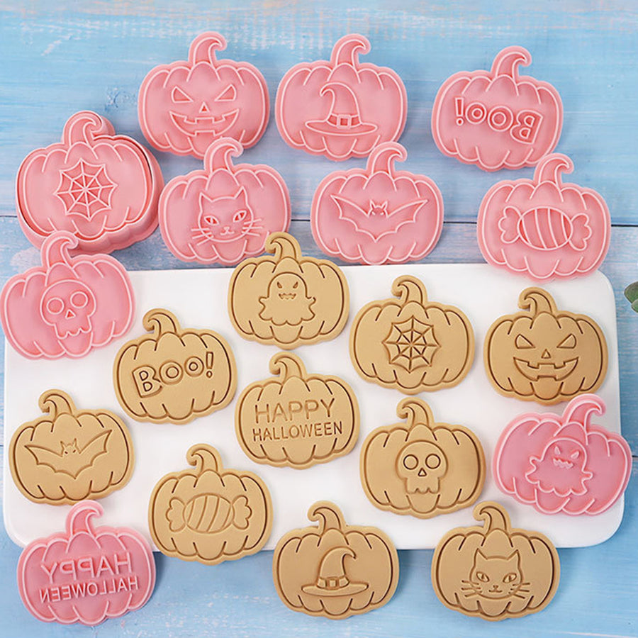 10Pcs Halloween Biscuit Cutter Food Grade Easy Release Press DIY Pumpkin Ghost Skull Witch Hat Cookie Maker Mold Kit Image 1