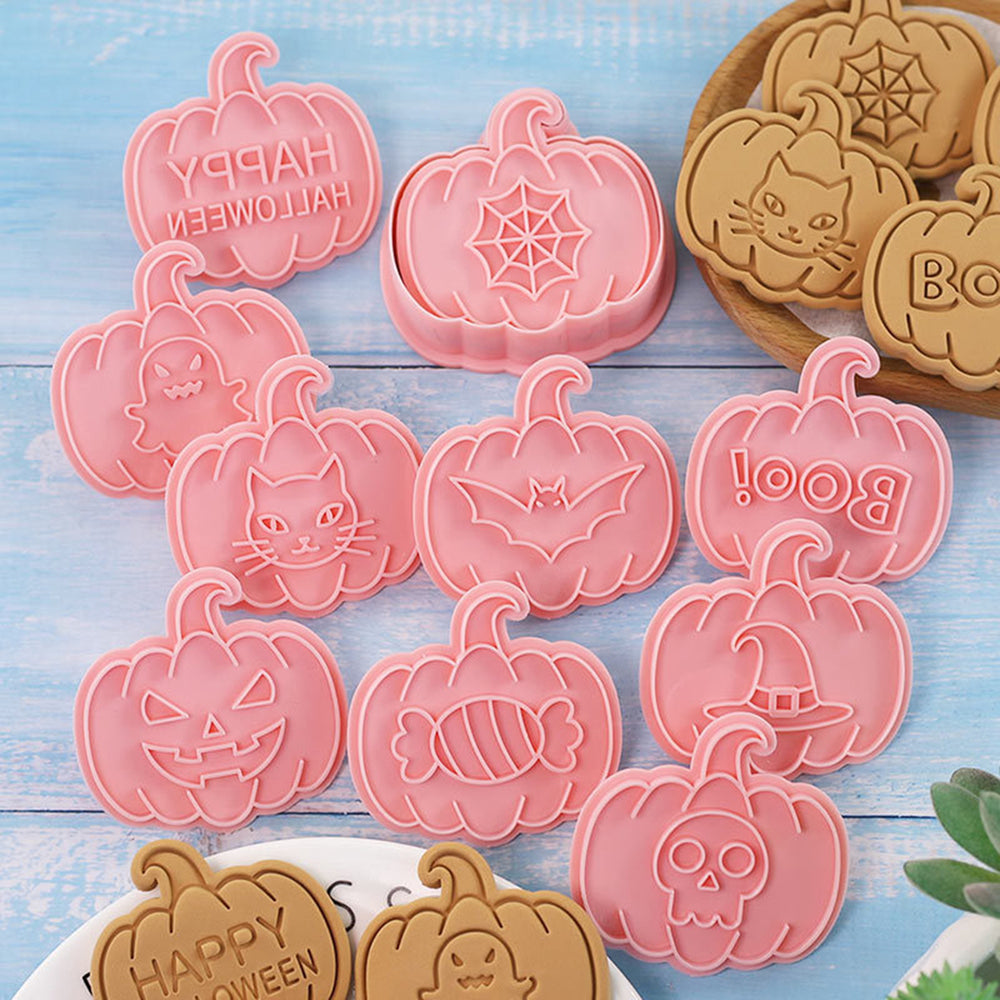 10Pcs Halloween Biscuit Cutter Food Grade Easy Release Press DIY Pumpkin Ghost Skull Witch Hat Cookie Maker Mold Kit Image 2