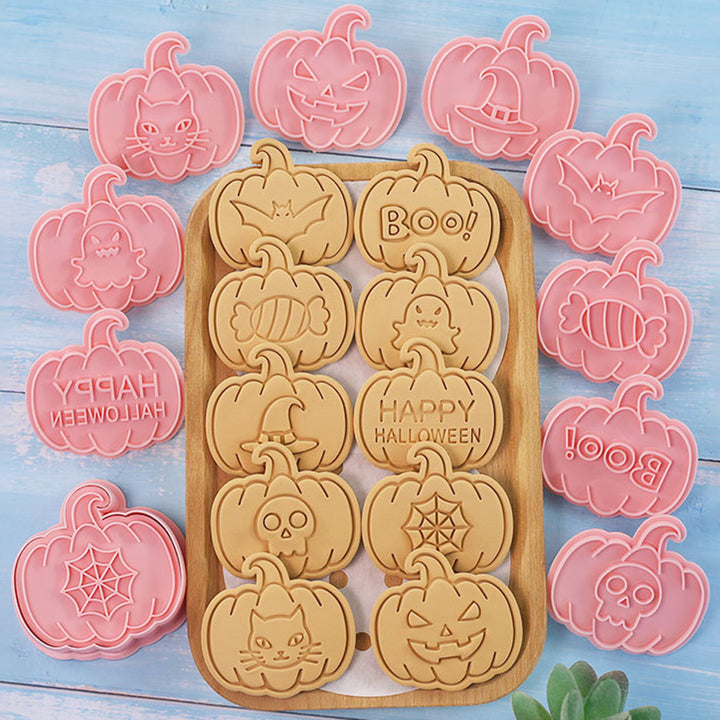 10Pcs Halloween Biscuit Cutter Food Grade Easy Release Press DIY Pumpkin Ghost Skull Witch Hat Cookie Maker Mold Kit Image 3