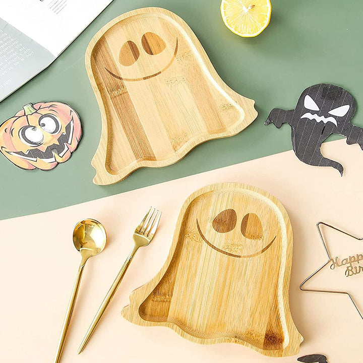 Halloween Pumpkin Ghost Wood Plate Cheese Bread Charcuterie Meat Cheese Appetizer Food Serving Dinner Dish Tray Kitchen Image 2