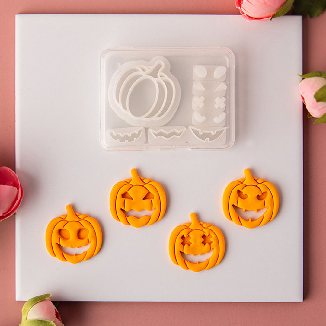 1 Set Halloween Pumpkin Cutter Mold Funny Expression Earrings Pendant Keychain 3D Cookie DIY Craft Polymer Clay Stamper Image 1