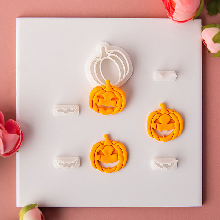 1 Set Halloween Pumpkin Cutter Mold Funny Expression Earrings Pendant Keychain 3D Cookie DIY Craft Polymer Clay Stamper Image 2