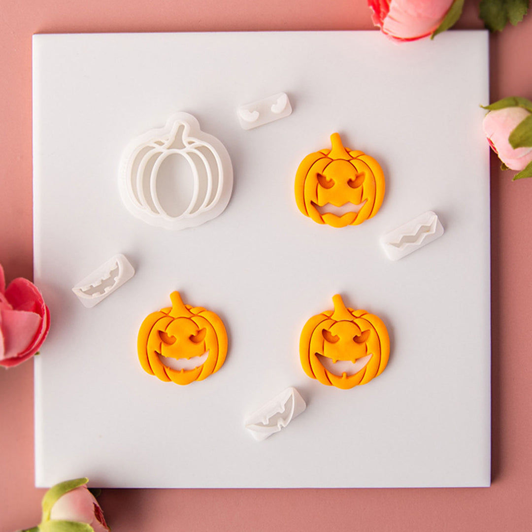 1 Set Halloween Pumpkin Cutter Mold Funny Expression Earrings Pendant Keychain 3D Cookie DIY Craft Polymer Clay Stamper Image 3