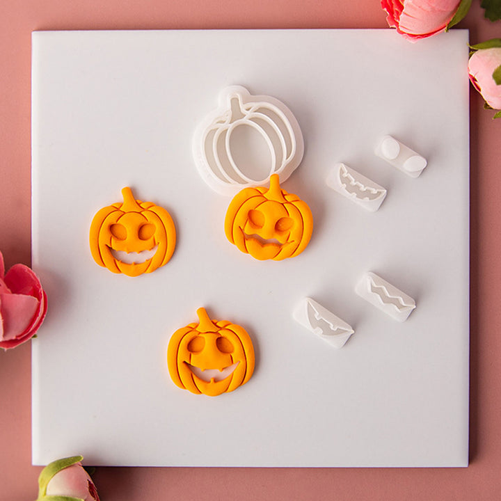 1 Set Halloween Pumpkin Cutter Mold Funny Expression Earrings Pendant Keychain 3D Cookie DIY Craft Polymer Clay Stamper Image 4