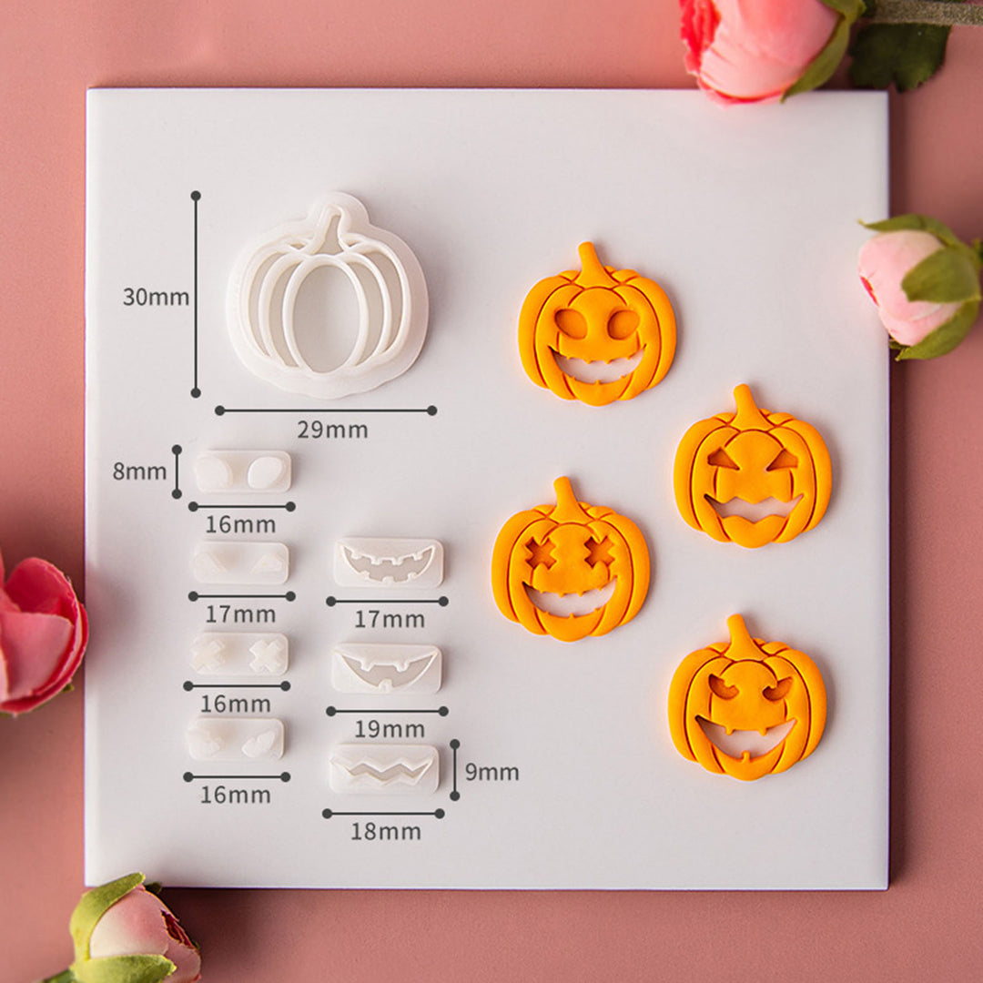 1 Set Halloween Pumpkin Cutter Mold Funny Expression Earrings Pendant Keychain 3D Cookie DIY Craft Polymer Clay Stamper Image 6