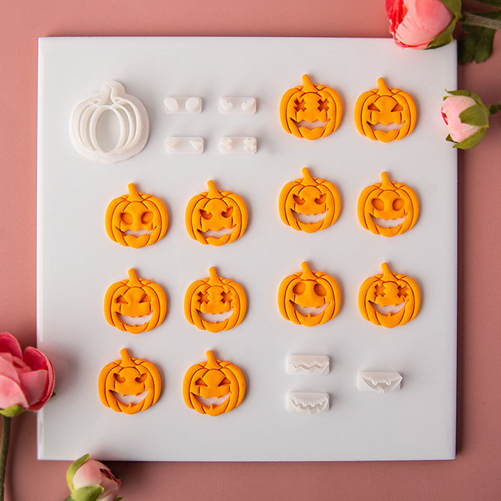 1 Set Halloween Pumpkin Cutter Mold Funny Expression Earrings Pendant Keychain 3D Cookie DIY Craft Polymer Clay Stamper Image 8