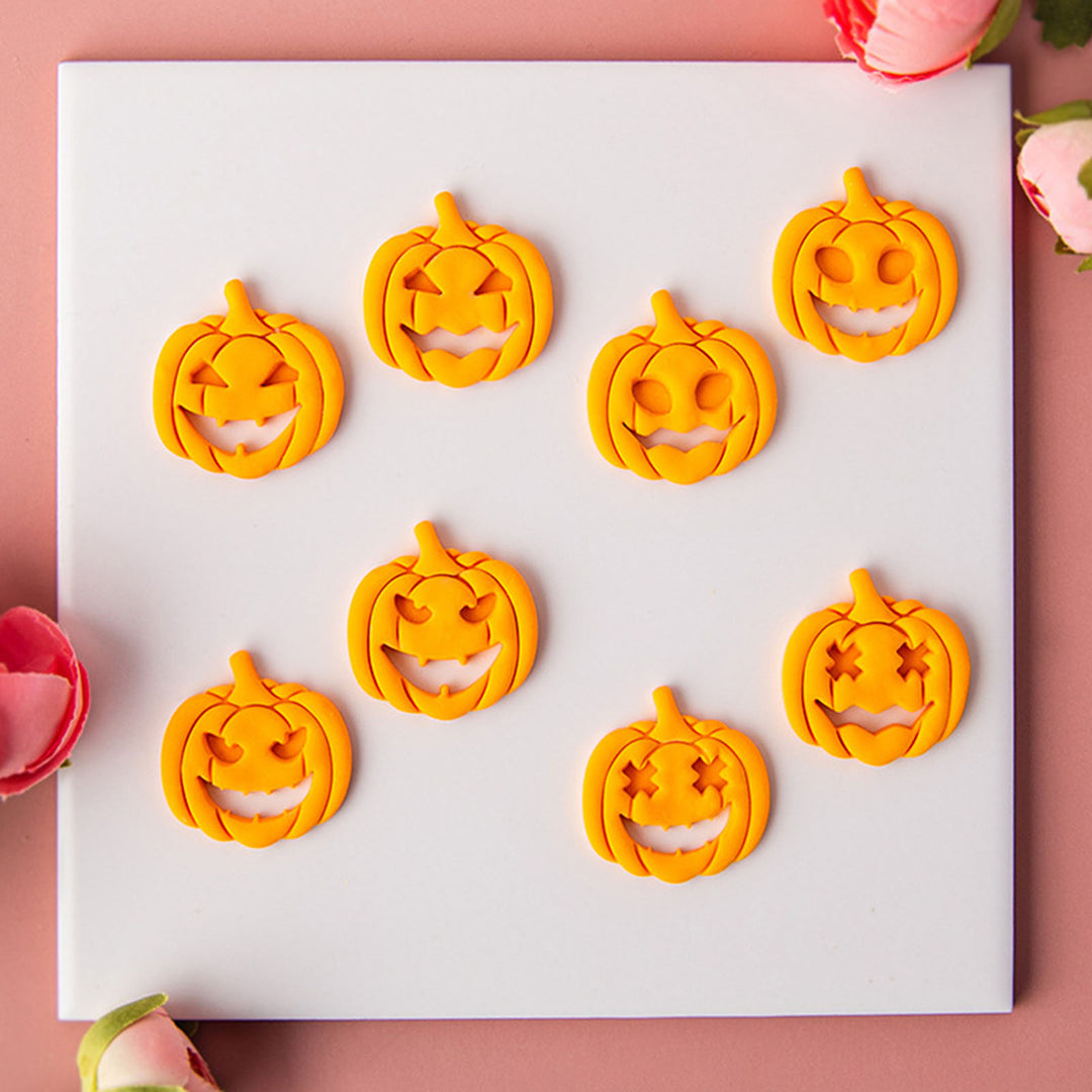 1 Set Halloween Pumpkin Cutter Mold Funny Expression Earrings Pendant Keychain 3D Cookie DIY Craft Polymer Clay Stamper Image 12