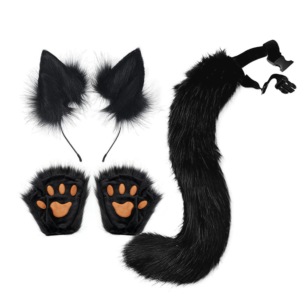 Faux faux Animal Costume Accessories Handmade Cat Ear Hairband Fox Tail Claw Gloves Kit for Anime Cosplay Party School Image 2