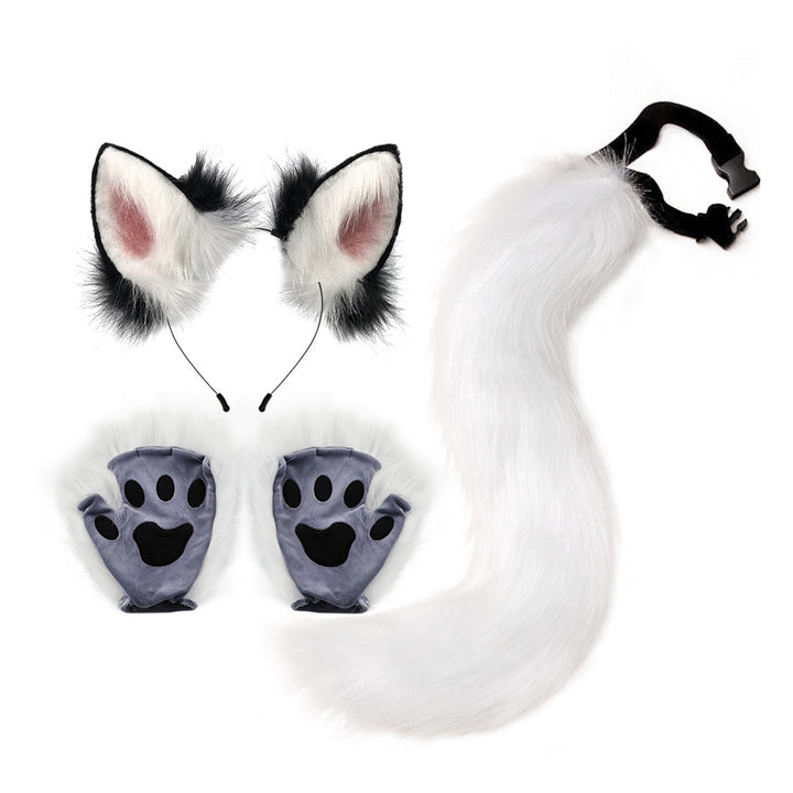 Faux faux Animal Costume Accessories Handmade Cat Ear Hairband Fox Tail Claw Gloves Kit for Anime Cosplay Party School Image 3