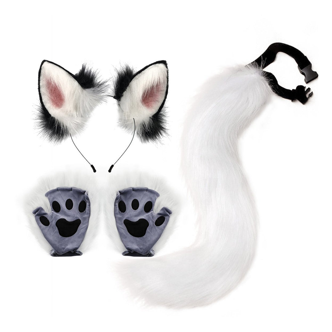 Faux faux Animal Costume Accessories Handmade Cat Ear Hairband Fox Tail Claw Gloves Kit for Anime Cosplay Party School Image 1