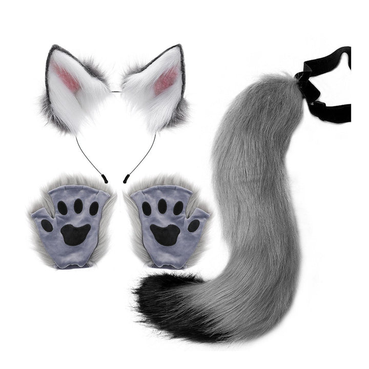 Faux faux Animal Costume Accessories Handmade Cat Ear Hairband Fox Tail Claw Gloves Kit for Anime Cosplay Party School Image 1