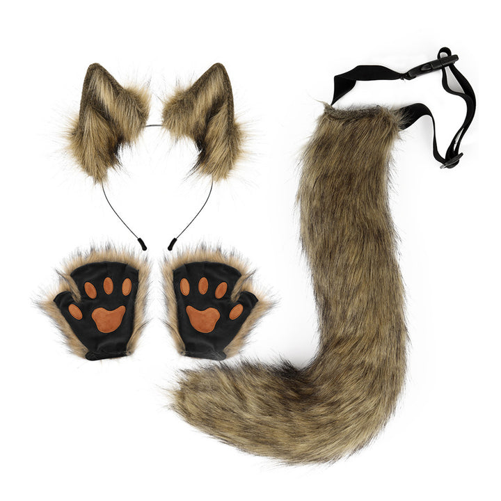 Faux faux Animal Costume Accessories Handmade Cat Ear Hairband Fox Tail Claw Gloves Kit for Anime Cosplay Party School Image 4