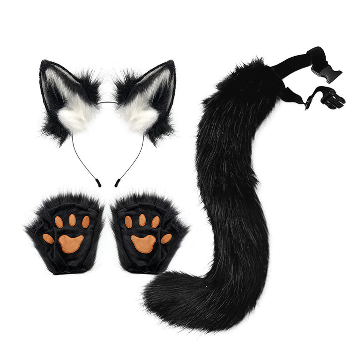 Faux faux Animal Costume Accessories Handmade Cat Ear Hairband Fox Tail Claw Gloves Kit for Anime Cosplay Party School Image 6