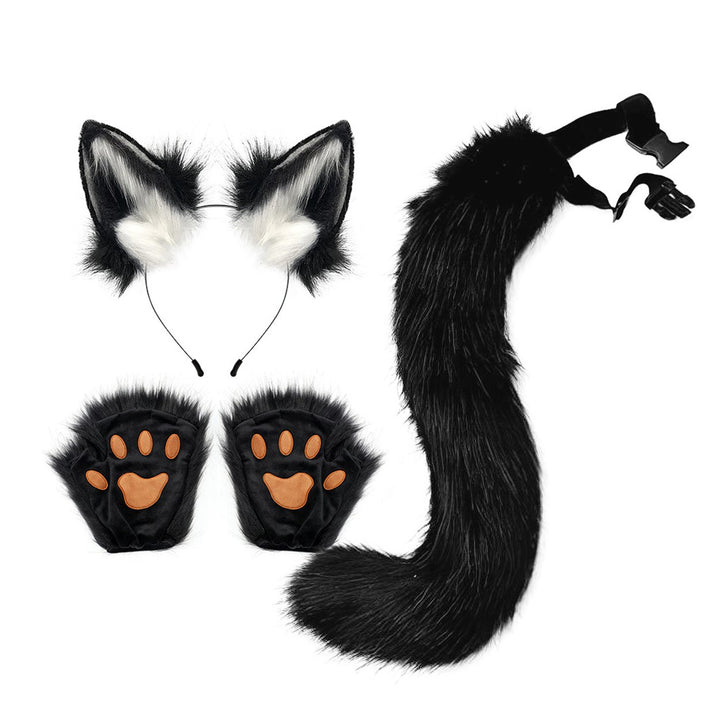 Faux faux Animal Costume Accessories Handmade Cat Ear Hairband Fox Tail Claw Gloves Kit for Anime Cosplay Party School Image 1