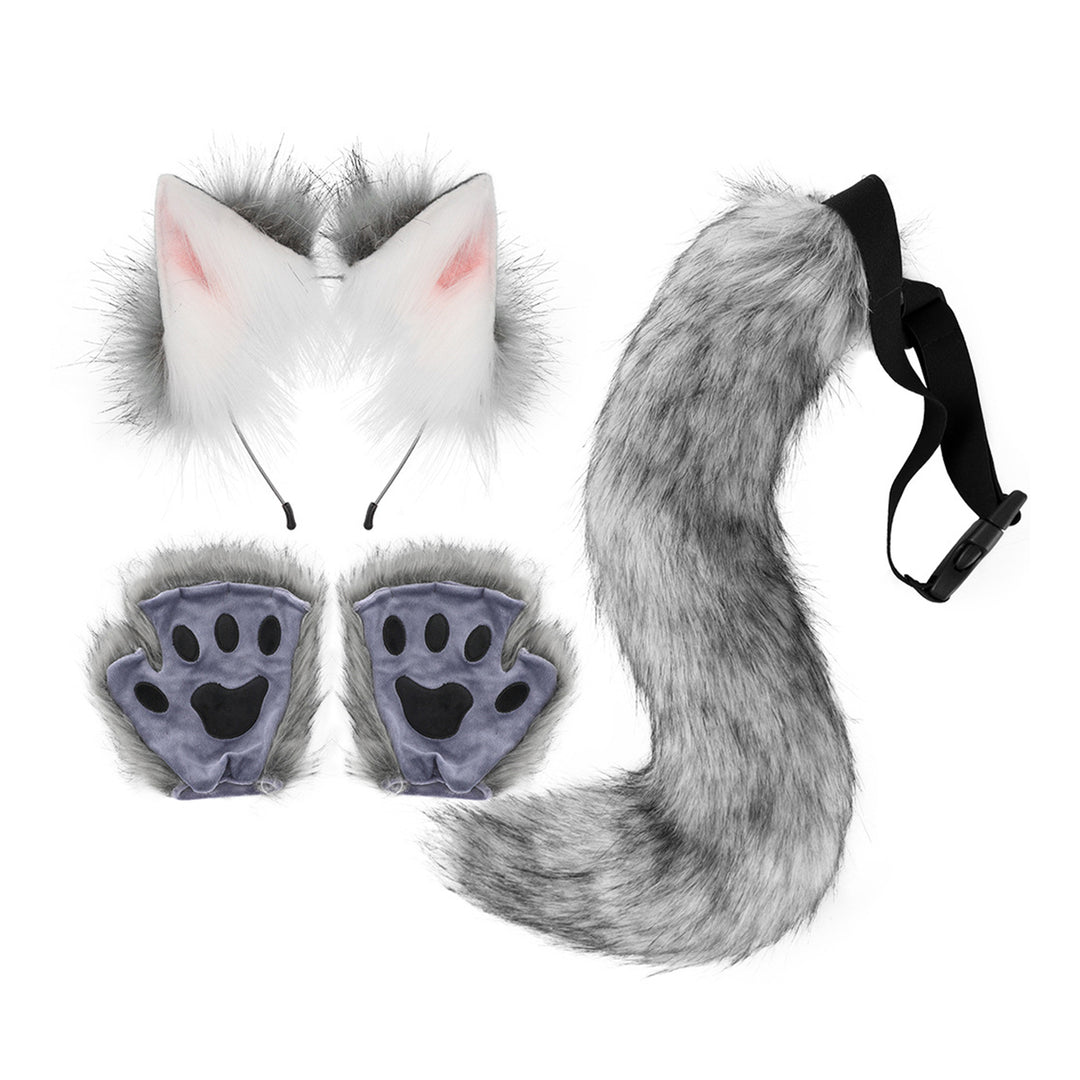 Faux faux Animal Costume Accessories Handmade Cat Ear Hairband Fox Tail Claw Gloves Kit for Anime Cosplay Party School Image 7