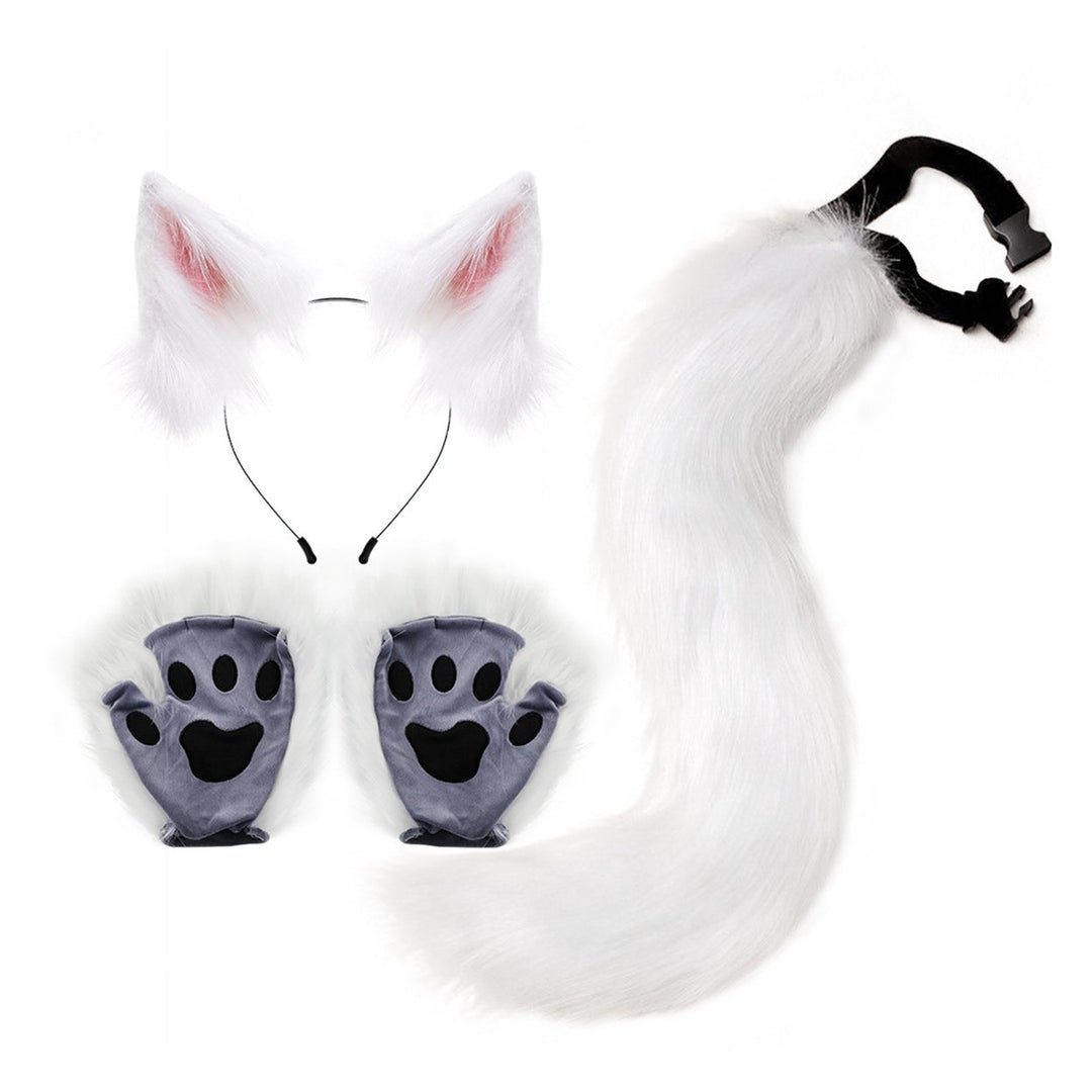 Faux faux Animal Costume Accessories Handmade Cat Ear Hairband Fox Tail Claw Gloves Kit for Anime Cosplay Party School Image 8