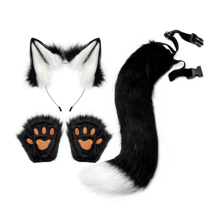 Faux faux Animal Costume Accessories Handmade Cat Ear Hairband Fox Tail Claw Gloves Kit for Anime Cosplay Party School Image 9