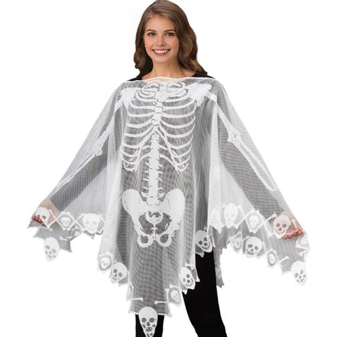 Halloween Cloak Long Party Cape Skull Skeleton Body Costume Festive Atmosphere Enhancer Dark-themed Party Accessory Image 1