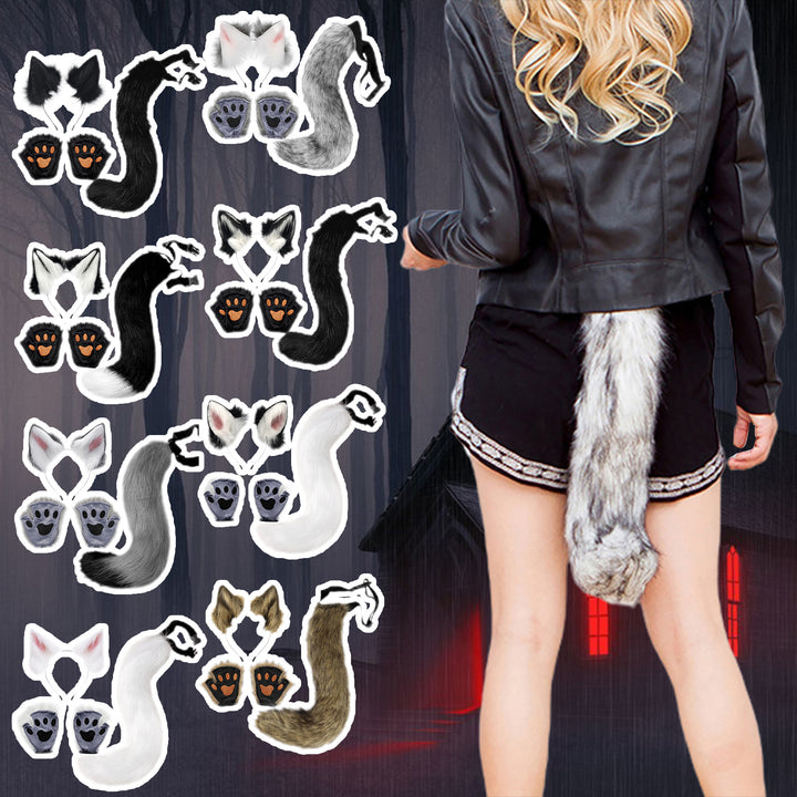 Faux faux Animal Costume Accessories Handmade Cat Ear Hairband Fox Tail Claw Gloves Kit for Anime Cosplay Party School Image 10