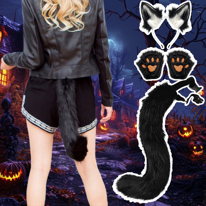 Faux faux Animal Costume Accessories Handmade Cat Ear Hairband Fox Tail Claw Gloves Kit for Anime Cosplay Party School Image 12