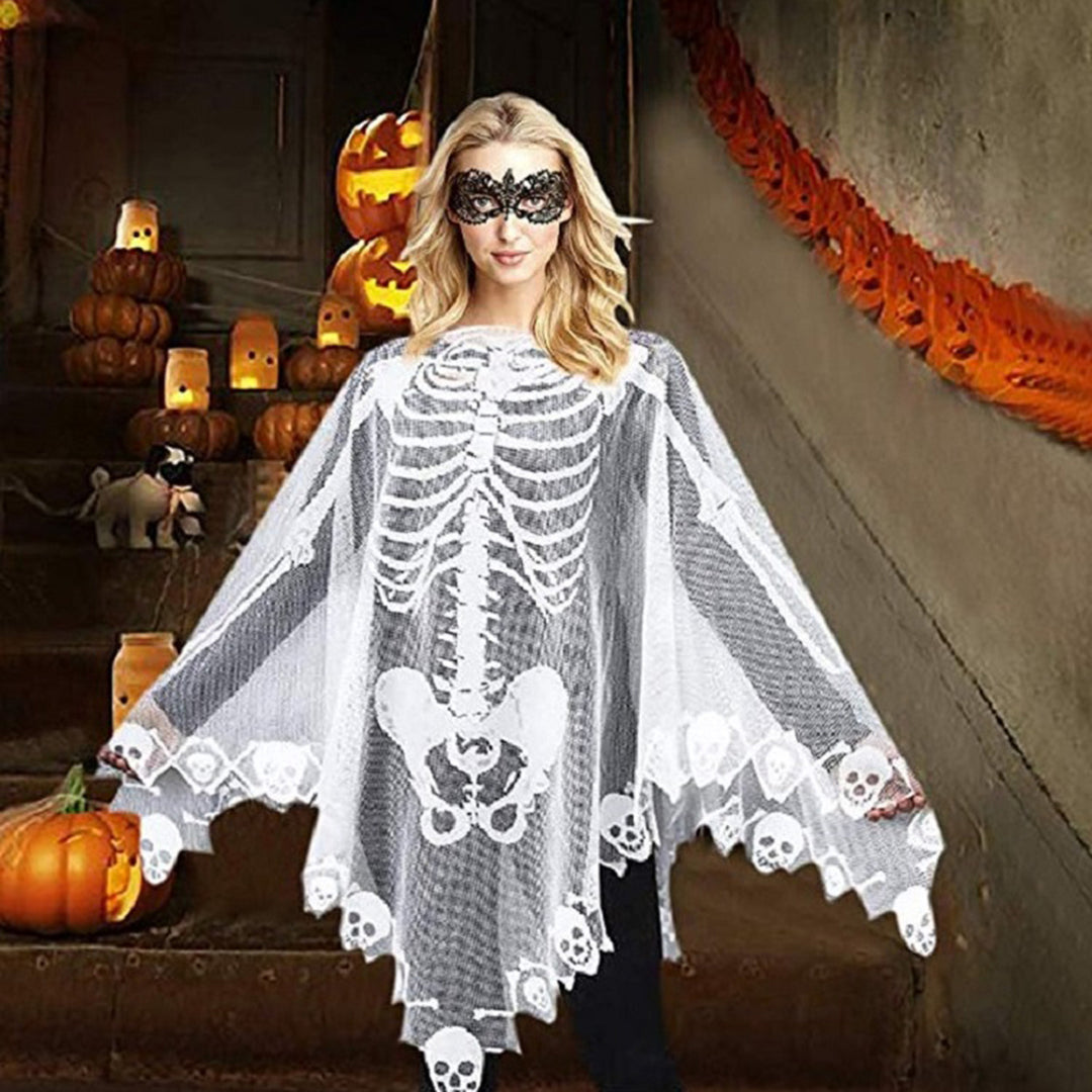 Halloween Cloak Long Party Cape Skull Skeleton Body Costume Festive Atmosphere Enhancer Dark-themed Party Accessory Image 4