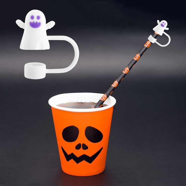 4Pcs Silicone Straw Covers Ghost Pumpkin Straw Cap Toppers Reusable Straws Tip Lids for Tumblers Halloween Mug Image 4