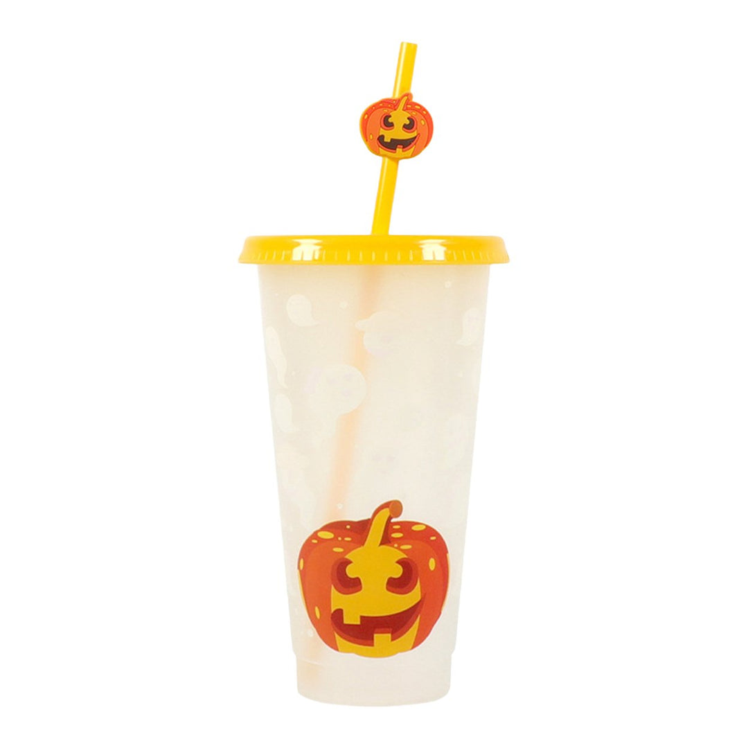 710ML Water Cup with Straws Food-Grade Leak-Proof Lid Magic Color Changing Drop-Resistant Drinking Mug Halloween Gift Image 2