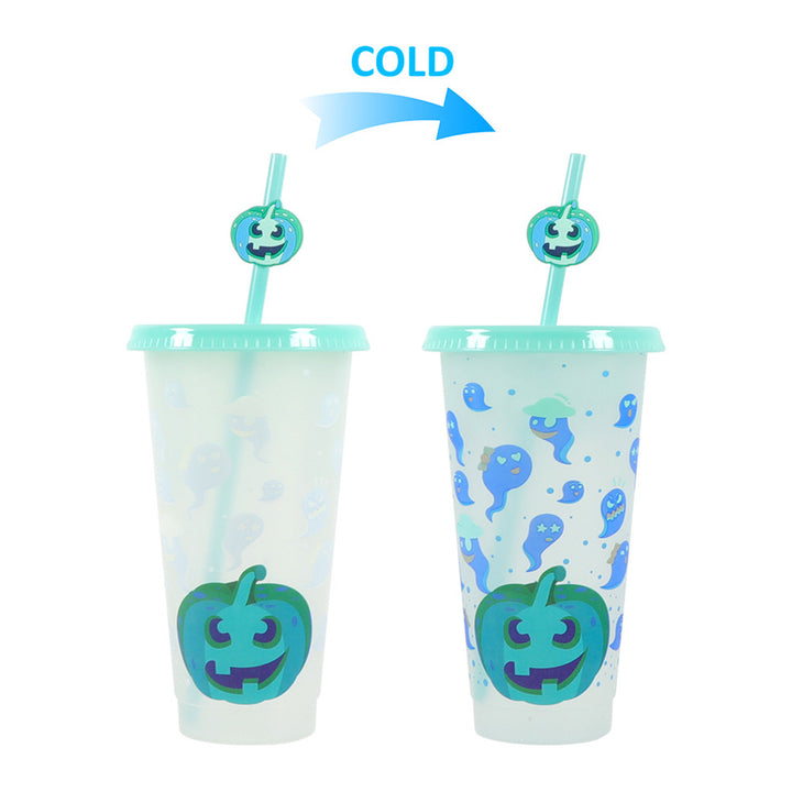 710ML Water Cup with Straws Food-Grade Leak-Proof Lid Magic Color Changing Drop-Resistant Drinking Mug Halloween Gift Image 4