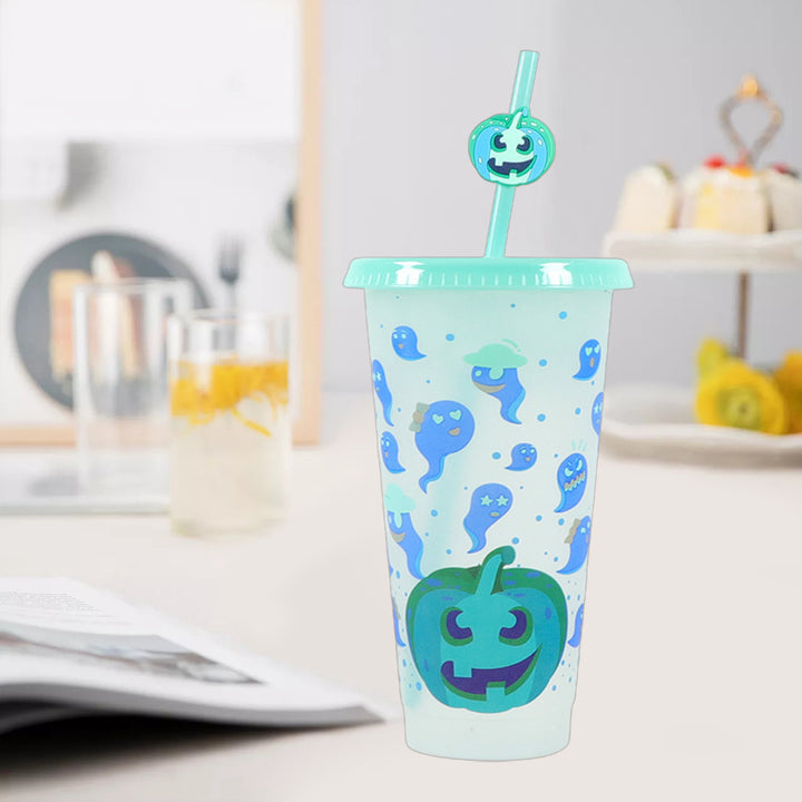 710ML Water Cup with Straws Food-Grade Leak-Proof Lid Magic Color Changing Drop-Resistant Drinking Mug Halloween Gift Image 9