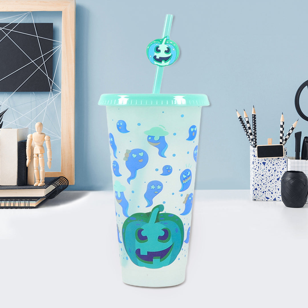 710ML Water Cup with Straws Food-Grade Leak-Proof Lid Magic Color Changing Drop-Resistant Drinking Mug Halloween Gift Image 10