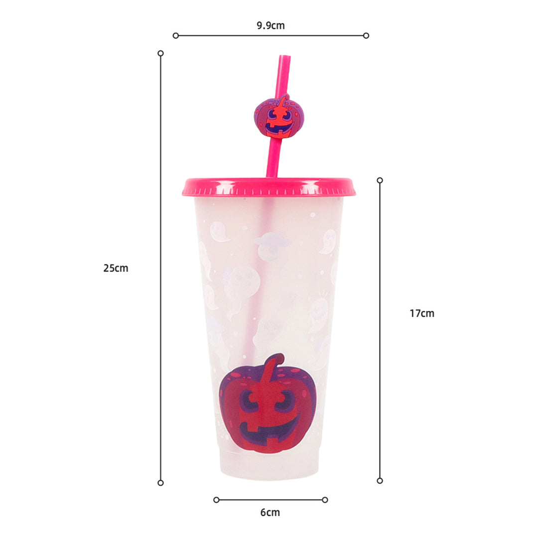 710ML Water Cup with Straws Food-Grade Leak-Proof Lid Magic Color Changing Drop-Resistant Drinking Mug Halloween Gift Image 11