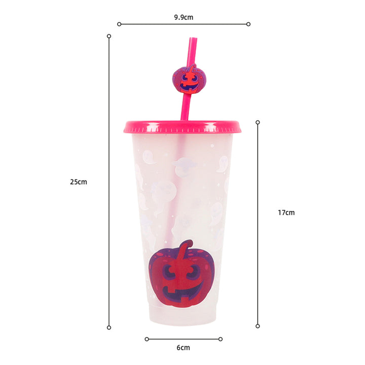 710ML Water Cup with Straws Food-Grade Leak-Proof Lid Magic Color Changing Drop-Resistant Drinking Mug Halloween Gift Image 11