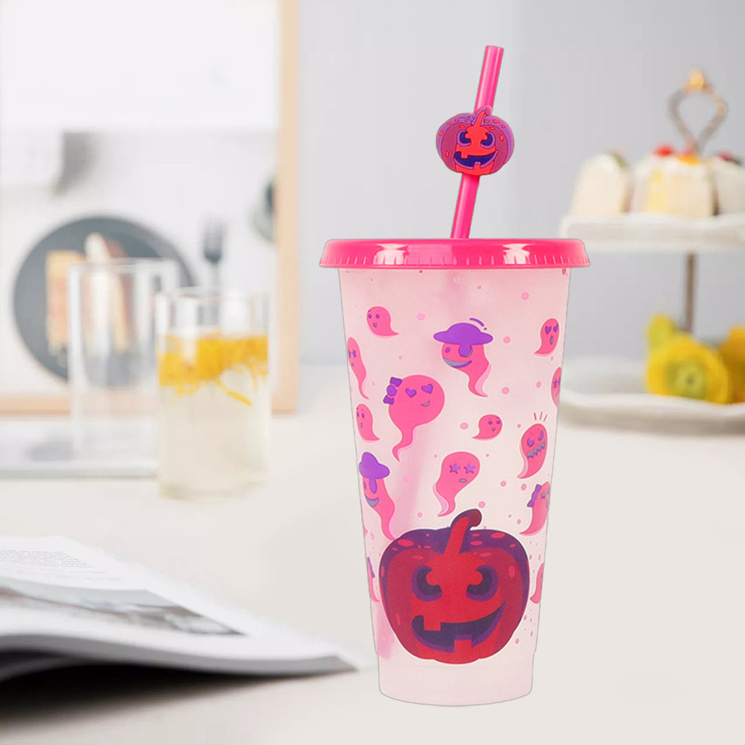 710ML Water Cup with Straws Food-Grade Leak-Proof Lid Magic Color Changing Drop-Resistant Drinking Mug Halloween Gift Image 12