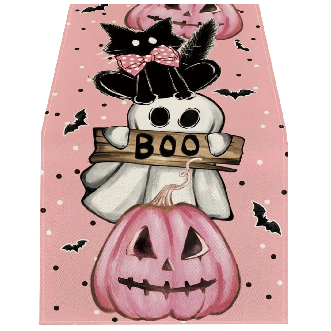 Halloween Table Runner Spider Web Pumpkin Cartoon Ghost Print Rectangle Easy Care Table Protection Banquets Party Image 4