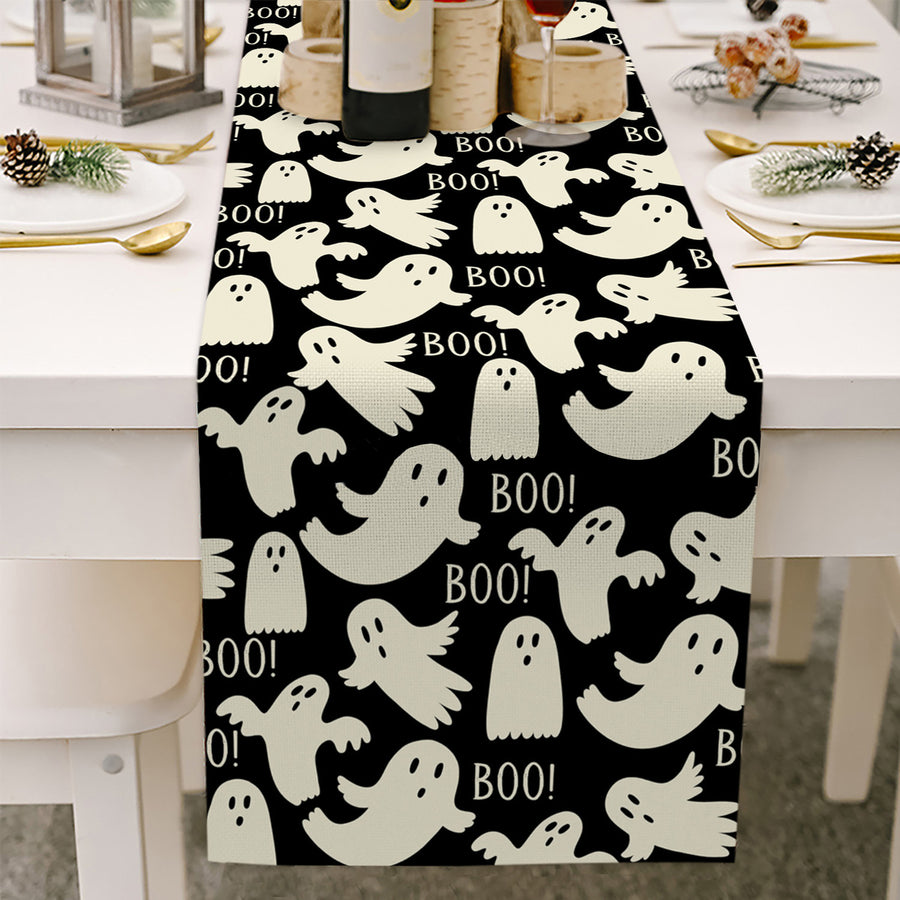 Halloween Table Runner Spider Web Pumpkin Cartoon Ghost Print No Shrinkage Table Protection Banquets Holiday Party Image 1