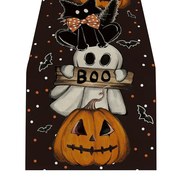 Halloween Table Runner Spider Web Pumpkin Cartoon Ghost Print No Shrinkage Table Protection Banquets Holiday Party Image 2