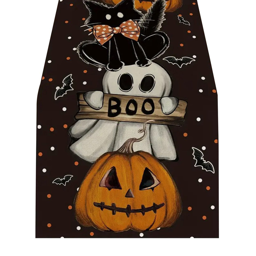 Halloween Table Runner Spider Web Pumpkin Cartoon Ghost Print No Shrinkage Table Protection Banquets Holiday Party Image 1