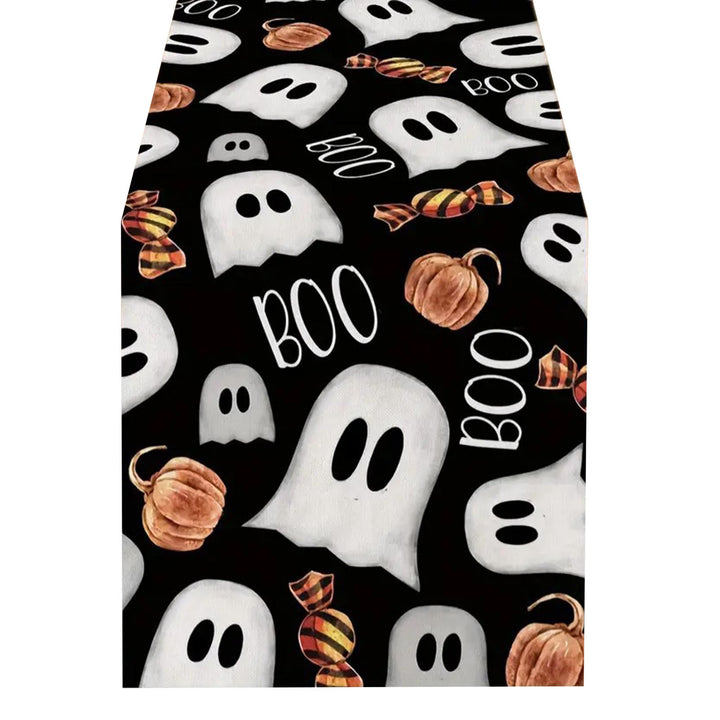 Halloween Table Runner Spider Web Pumpkin Cartoon Ghost Print No Shrinkage Table Protection Banquets Holiday Party Image 3