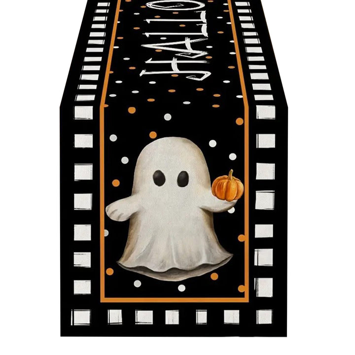 Halloween Table Runner Spider Web Pumpkin Cartoon Ghost Print No Shrinkage Table Protection Banquets Holiday Party Image 4