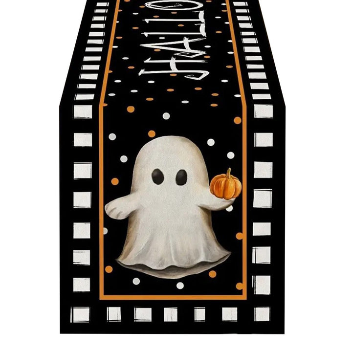 Halloween Table Runner Spider Web Pumpkin Cartoon Ghost Print No Shrinkage Table Protection Banquets Holiday Party Image 1