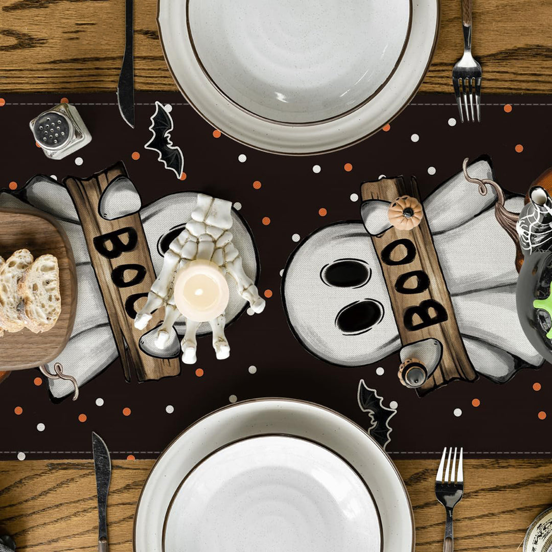 Halloween Table Runner Spider Web Pumpkin Cartoon Ghost Print Rectangle Easy Care Table Protection Banquets Party Image 8