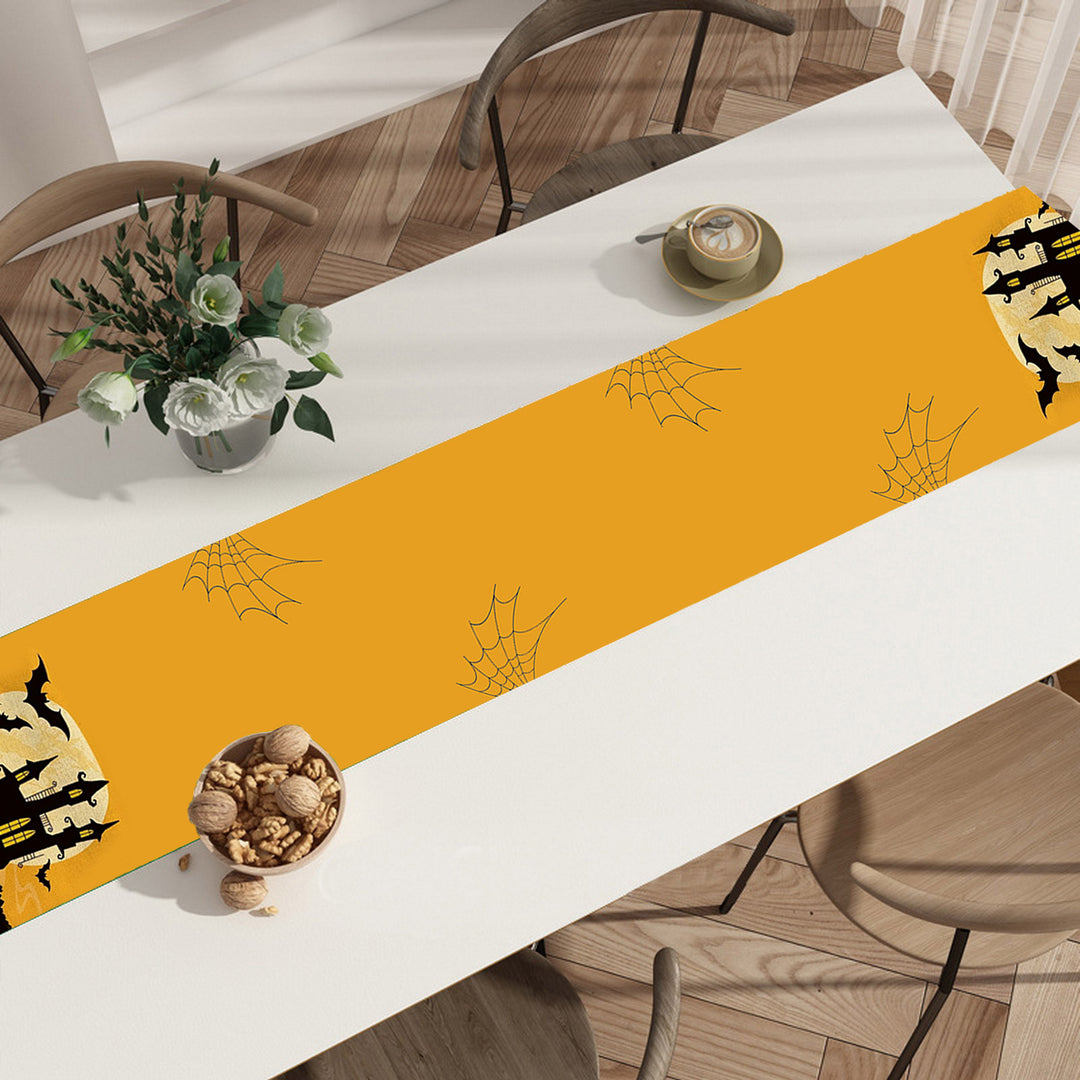 Halloween Table Runner Spider Web Pumpkin Cartoon Ghost Print Rectangle Easy Care Table Protection Banquets Party Image 9