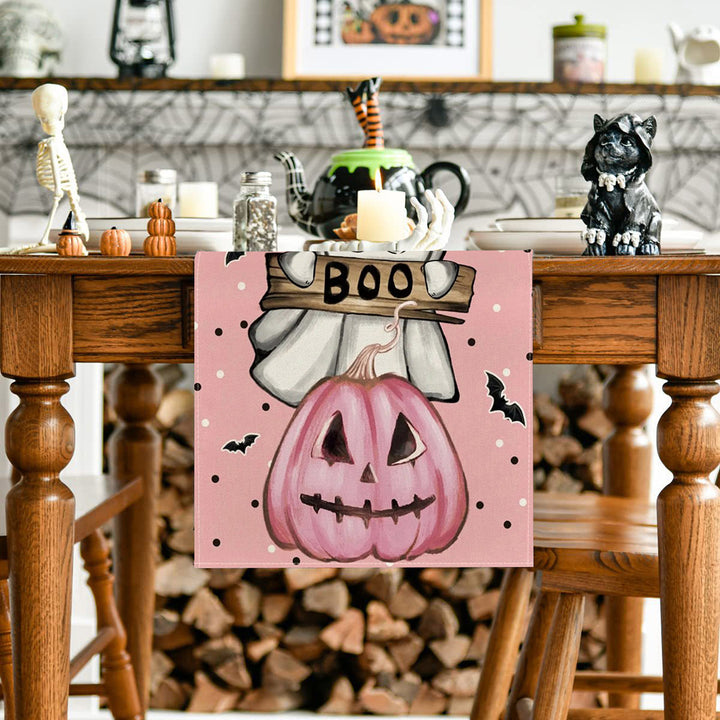 Halloween Table Runner Spider Web Pumpkin Cartoon Ghost Print Rectangle Easy Care Table Protection Banquets Party Image 10