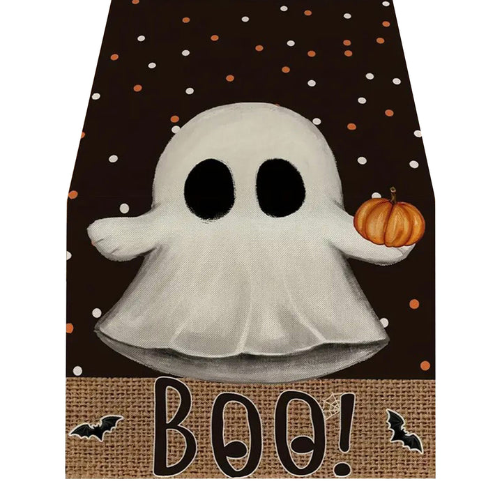 Halloween Table Runner Spider Web Pumpkin Cartoon Ghost Print No Shrinkage Table Protection Banquets Holiday Party Image 9