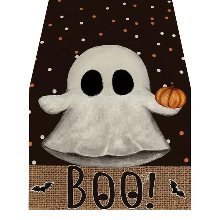 Halloween Table Runner Spider Web Pumpkin Cartoon Ghost Print No Shrinkage Table Protection Banquets Holiday Party Image 1