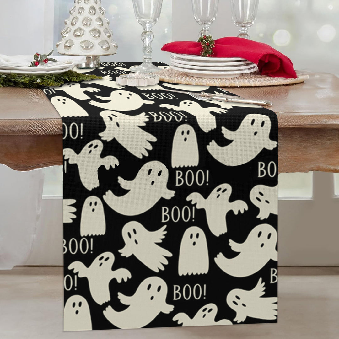 Halloween Table Runner Spider Web Pumpkin Cartoon Ghost Print No Shrinkage Table Protection Banquets Holiday Party Image 11