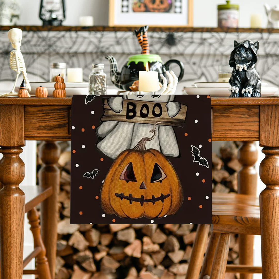 Halloween Table Runner Spider Web Pumpkin Cartoon Ghost Print No Shrinkage Table Protection Banquets Holiday Party Image 12